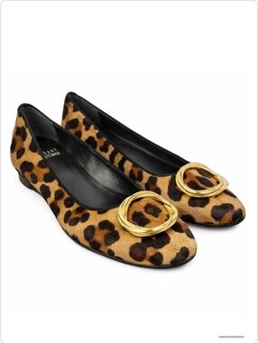 Stuart Weitzman “Oh My” Leopard Calf Hair Ballet Flats Gold Hardware 6.5